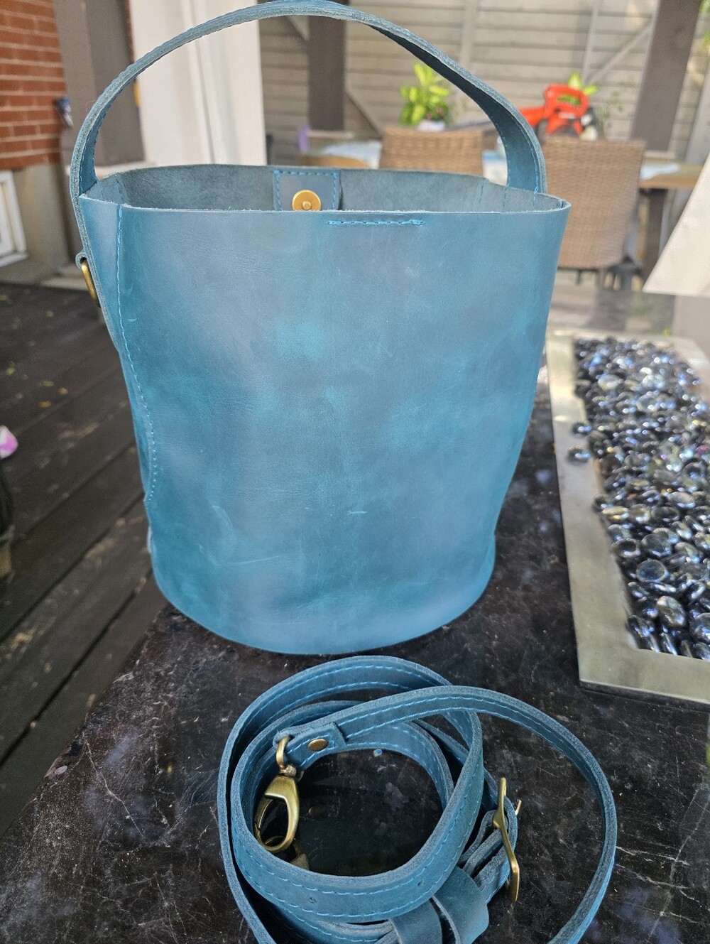Portland Leather goods Large Belle Bucket Westward Blue